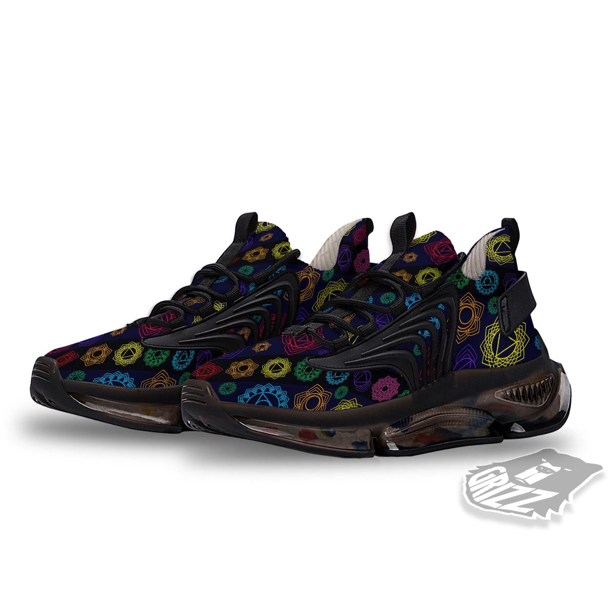 Flowers Seven Chakras Print Pattern Black Gym Shoes-grizzshop