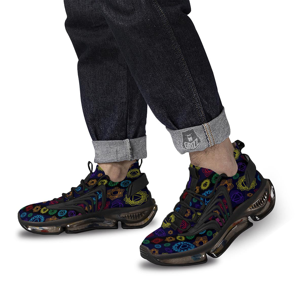 Flowers Seven Chakras Print Pattern Black Gym Shoes-grizzshop