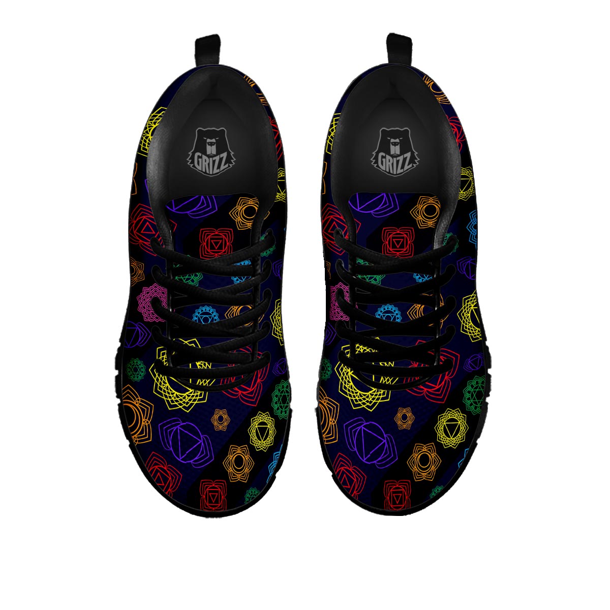 Flowers Seven Chakras Print Pattern Black Sneaker-grizzshop