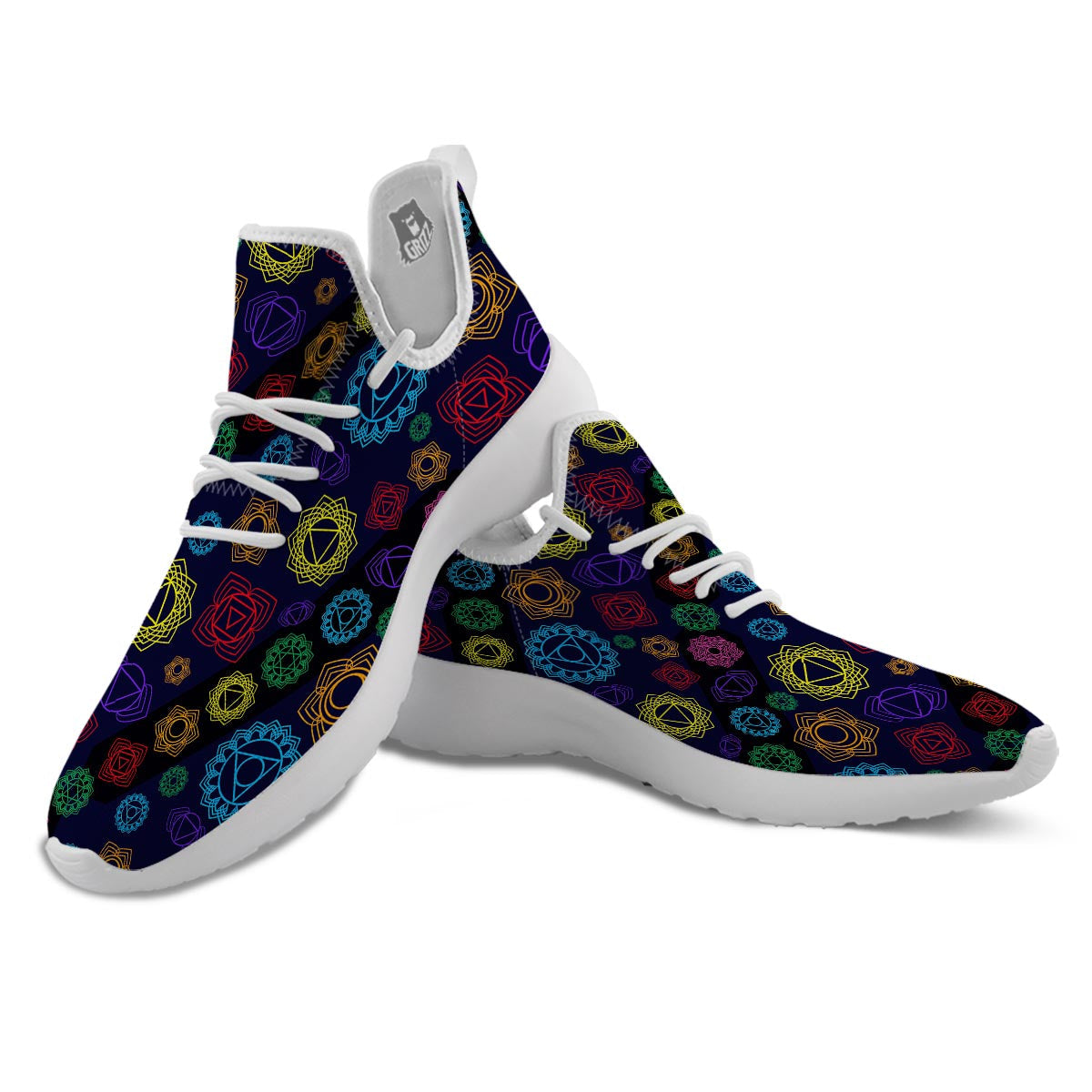 Flowers Seven Chakras Print Pattern White Athletic Shoes-grizzshop