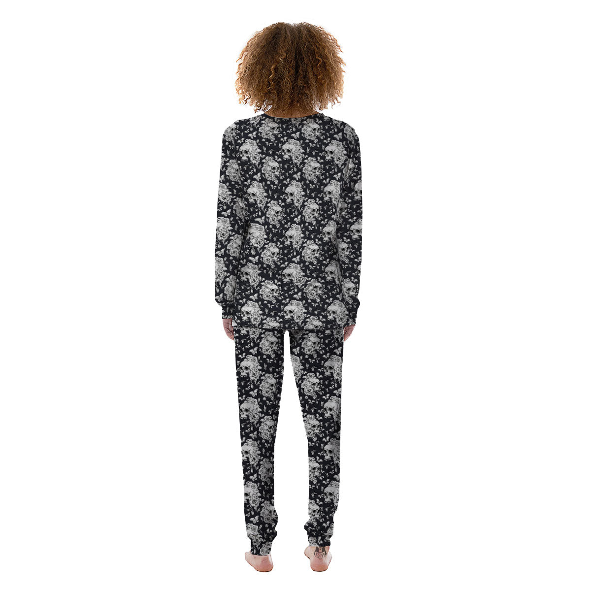 Flowers Skull Monochrome Print Pattern Women's Pajamas-grizzshop