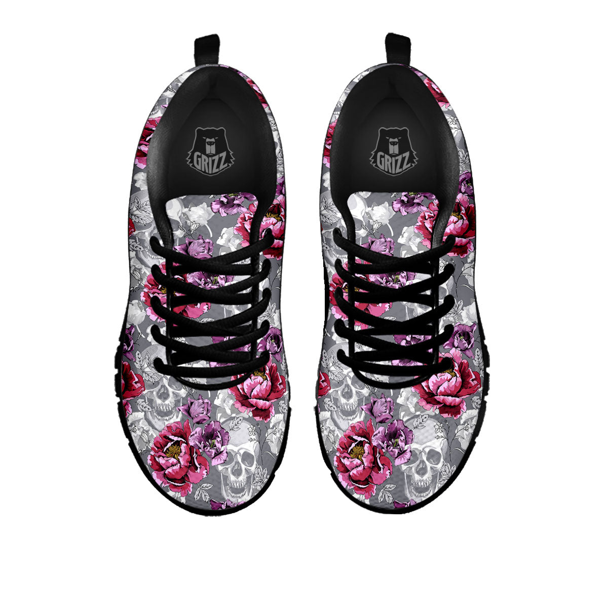 Flowers Skull Pink Print Pattern Black Sneaker-grizzshop