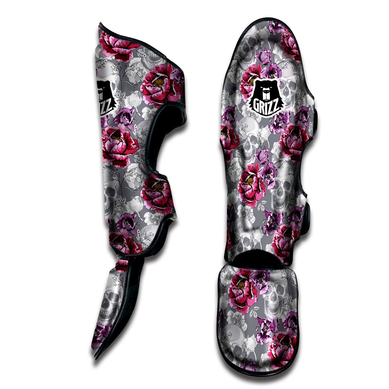 Flowers Skull Pink Print Pattern Muay Thai Shin Guards-grizzshop