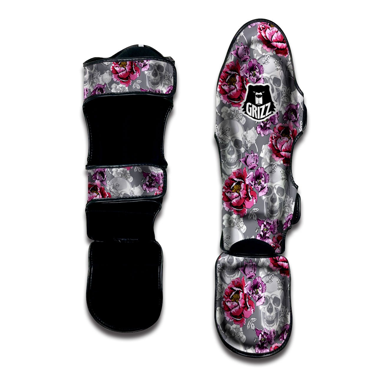 Flowers Skull Pink Print Pattern Muay Thai Shin Guards-grizzshop