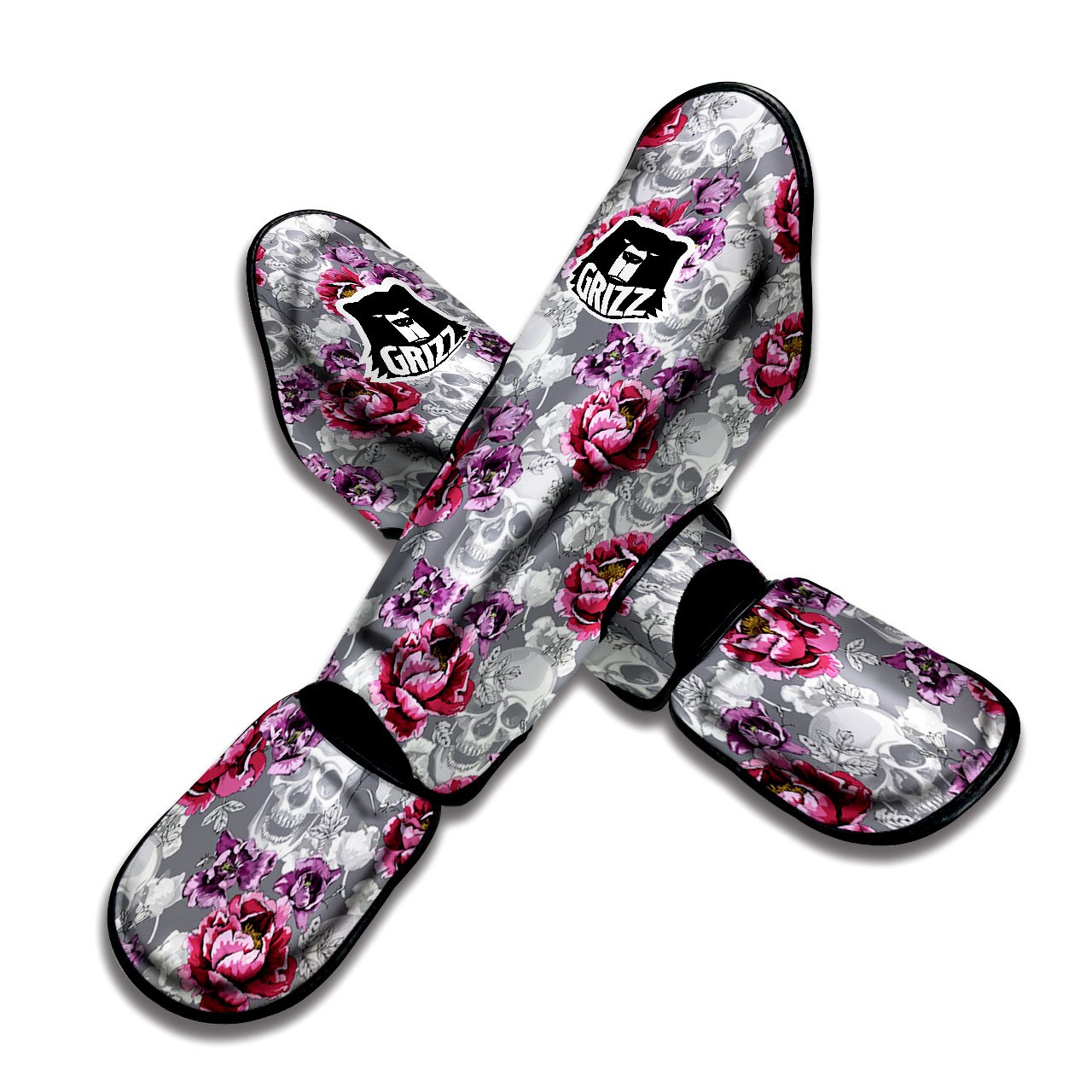 Flowers Skull Pink Print Pattern Muay Thai Shin Guards-grizzshop