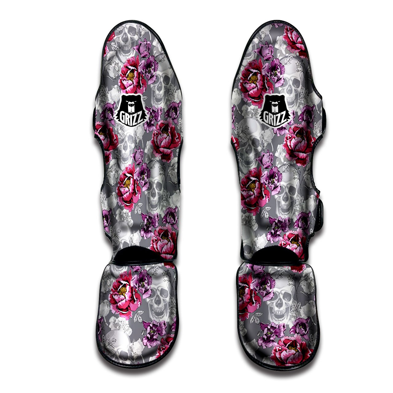 Flowers Skull Pink Print Pattern Muay Thai Shin Guards-grizzshop