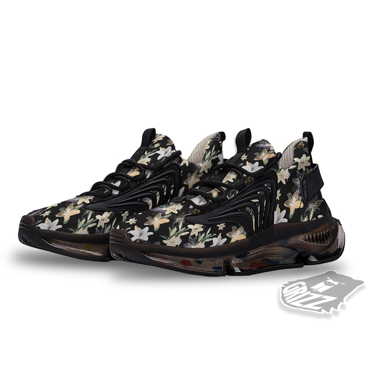 Flowers Spring Lily Print Pattern Black Gym Shoes-grizzshop