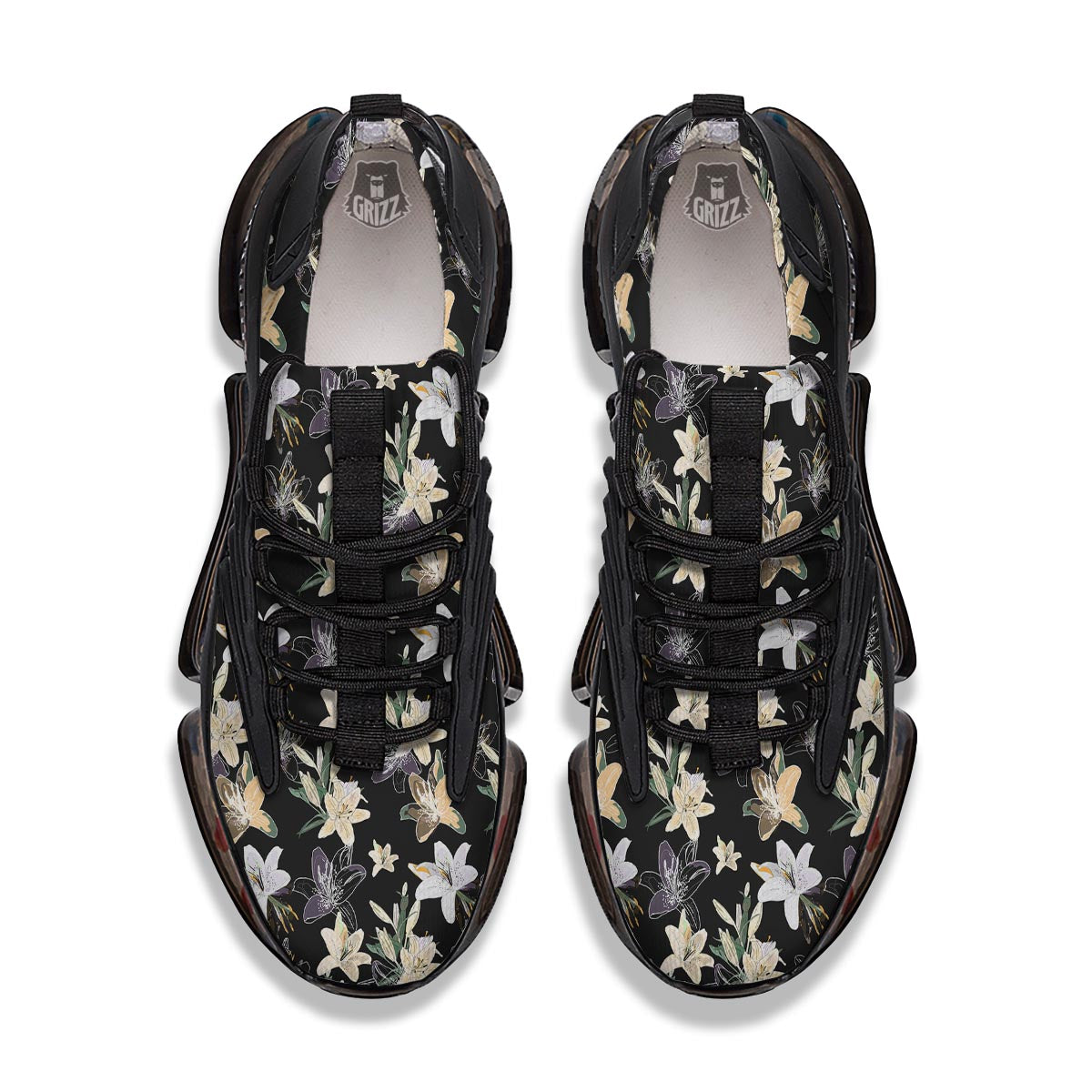 Flowers Spring Lily Print Pattern Black Gym Shoes-grizzshop