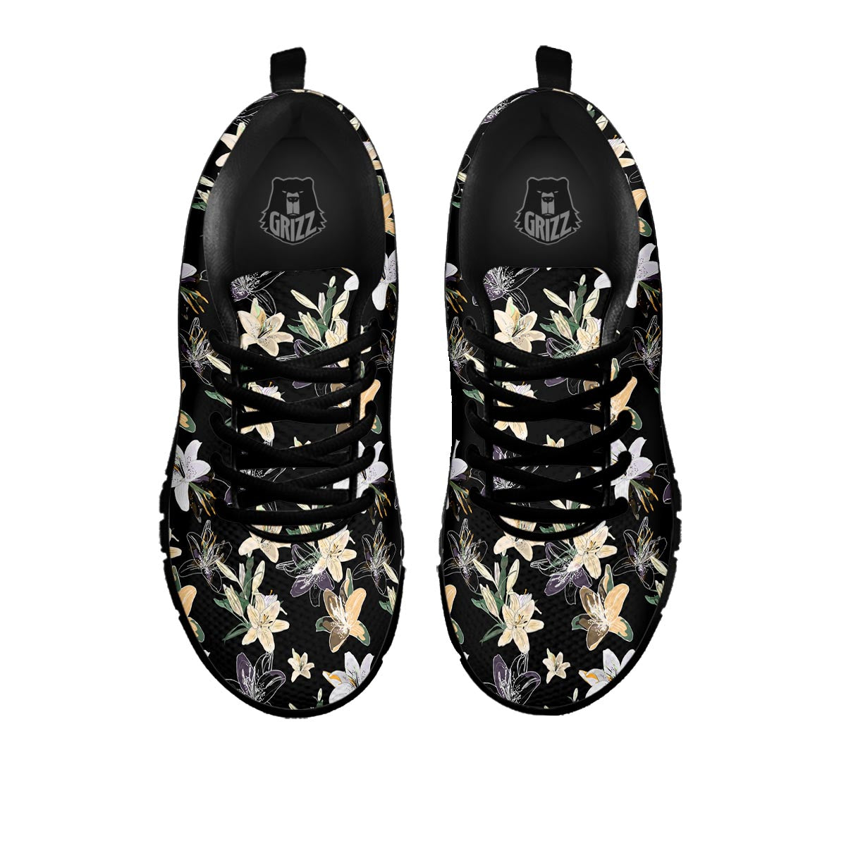 Flowers Spring Lily Print Pattern Black Sneaker-grizzshop