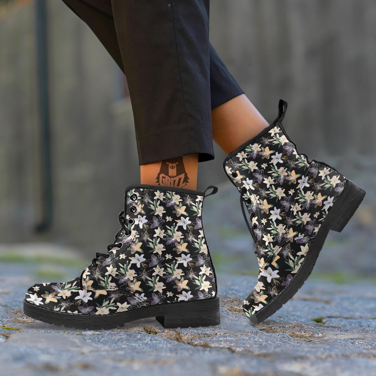 Flowers Spring Lily Print Pattern Leather Boots-grizzshop