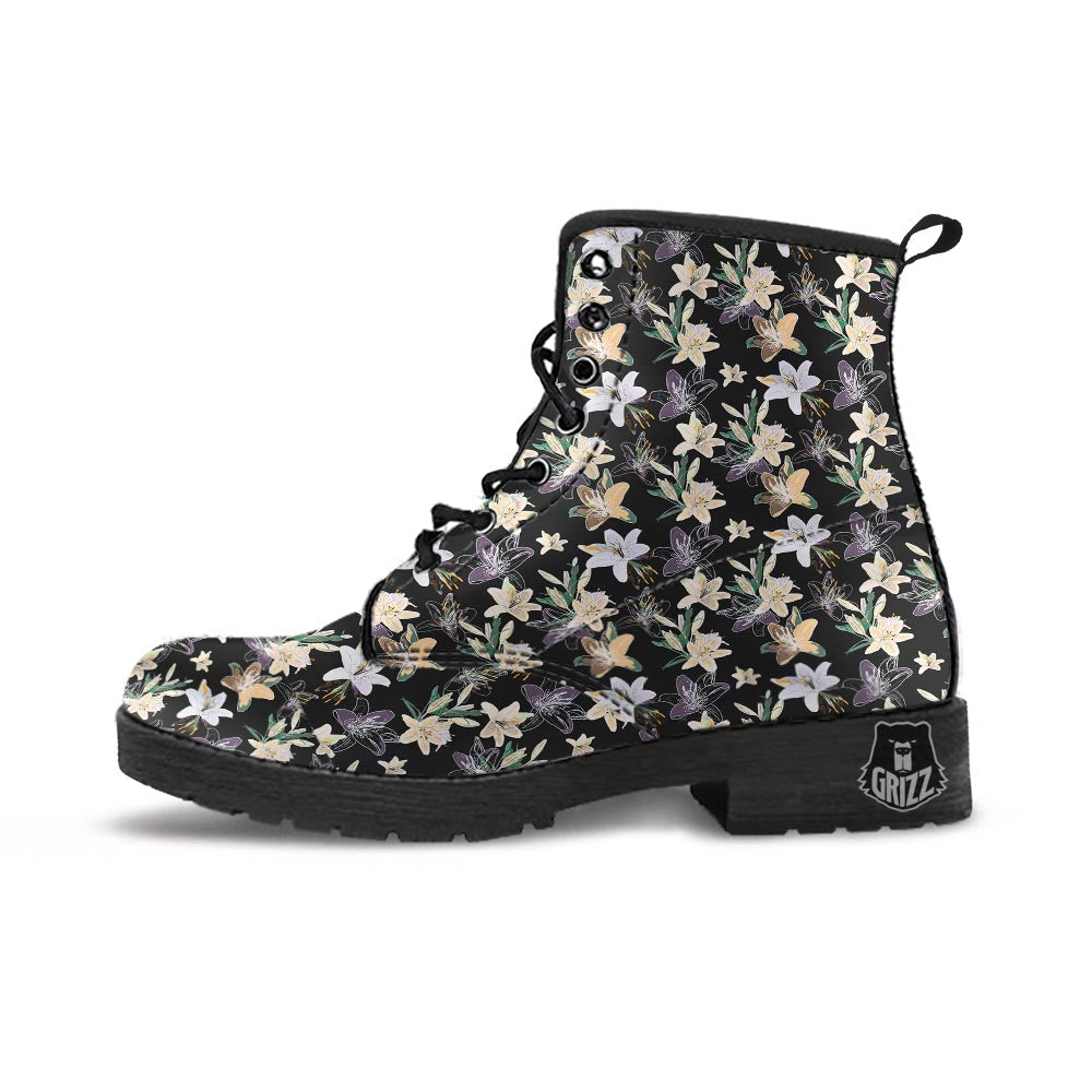 Flowers Spring Lily Print Pattern Leather Boots-grizzshop