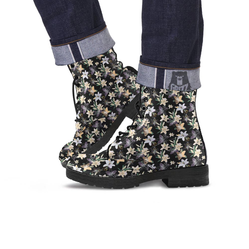 Flowers Spring Lily Print Pattern Leather Boots-grizzshop