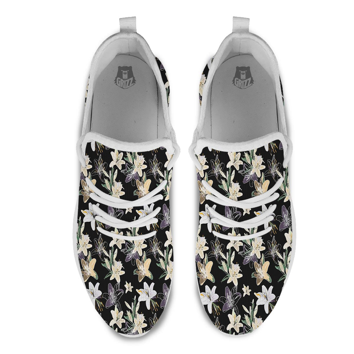 Flowers Spring Lily Print Pattern White Athletic Shoes-grizzshop