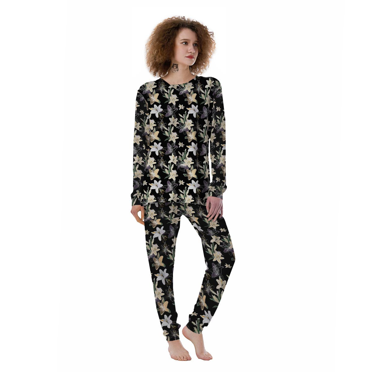 Flowers Spring Lily Print Pattern Women's Pajamas-grizzshop