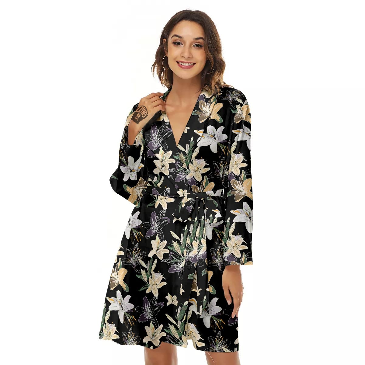 Flowers Spring Lily Print Pattern Women's Robe-grizzshop