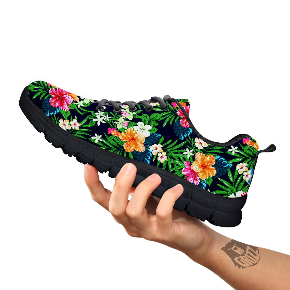 Flowers Tropical Print Pattern Black Sneaker-grizzshop