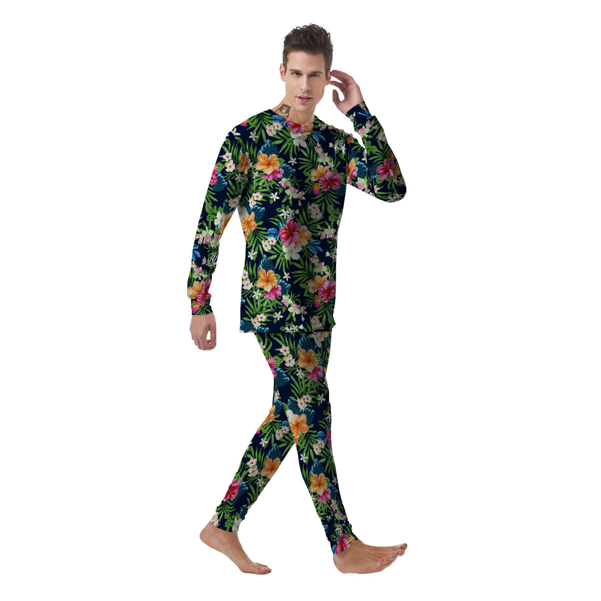 Flowers Tropical Print Pattern Men's Pajamas-grizzshop