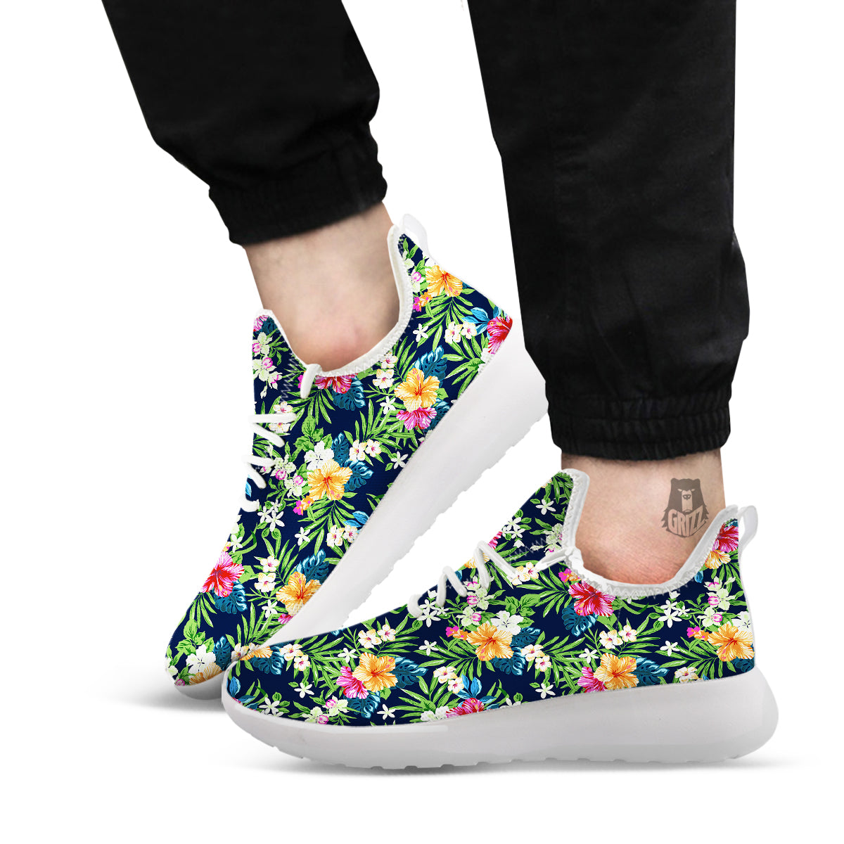 Flowers Tropical Print Pattern White Athletic Shoes-grizzshop