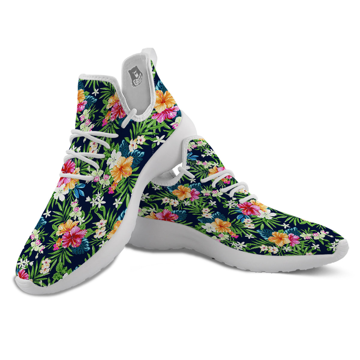 Flowers Tropical Print Pattern White Athletic Shoes-grizzshop