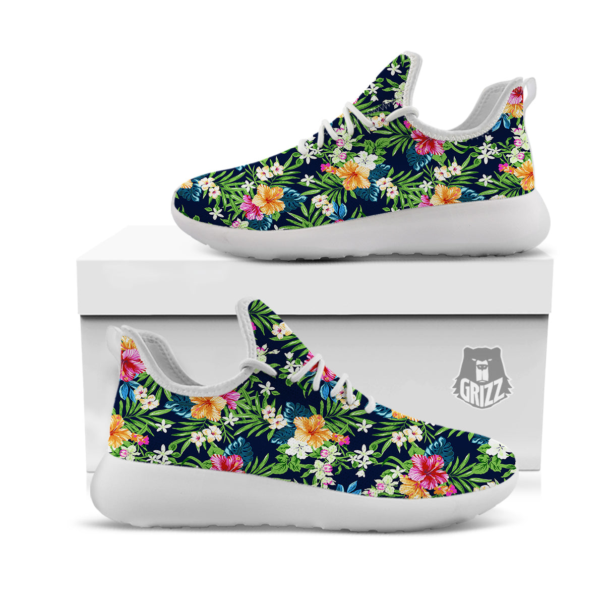 Flowers Tropical Print Pattern White Athletic Shoes-grizzshop