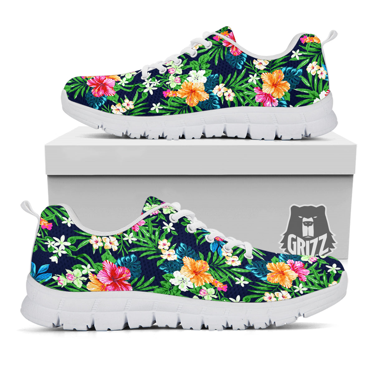 Flowers Tropical Print Pattern White Sneaker-grizzshop