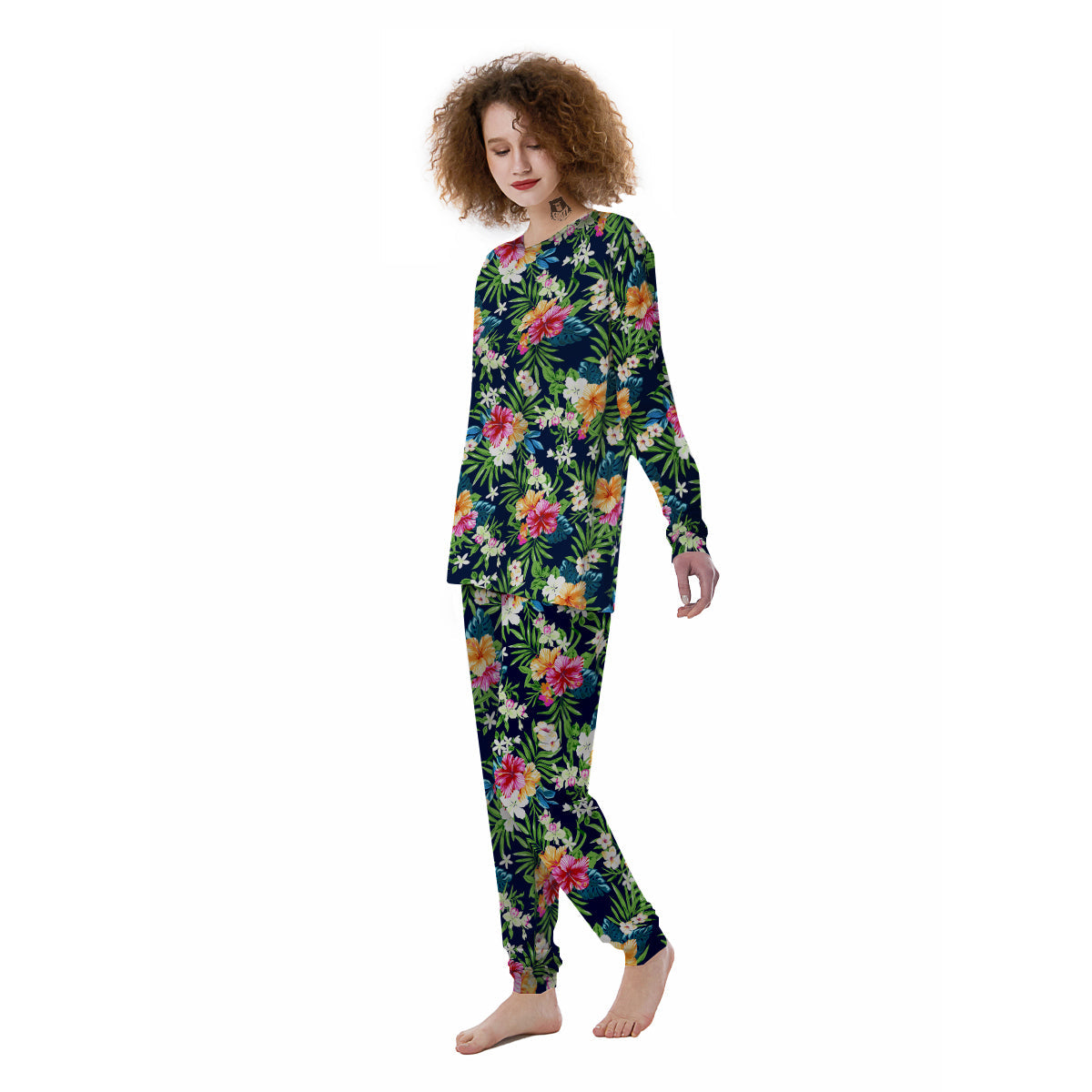 Flowers Tropical Print Pattern Women's Pajamas-grizzshop