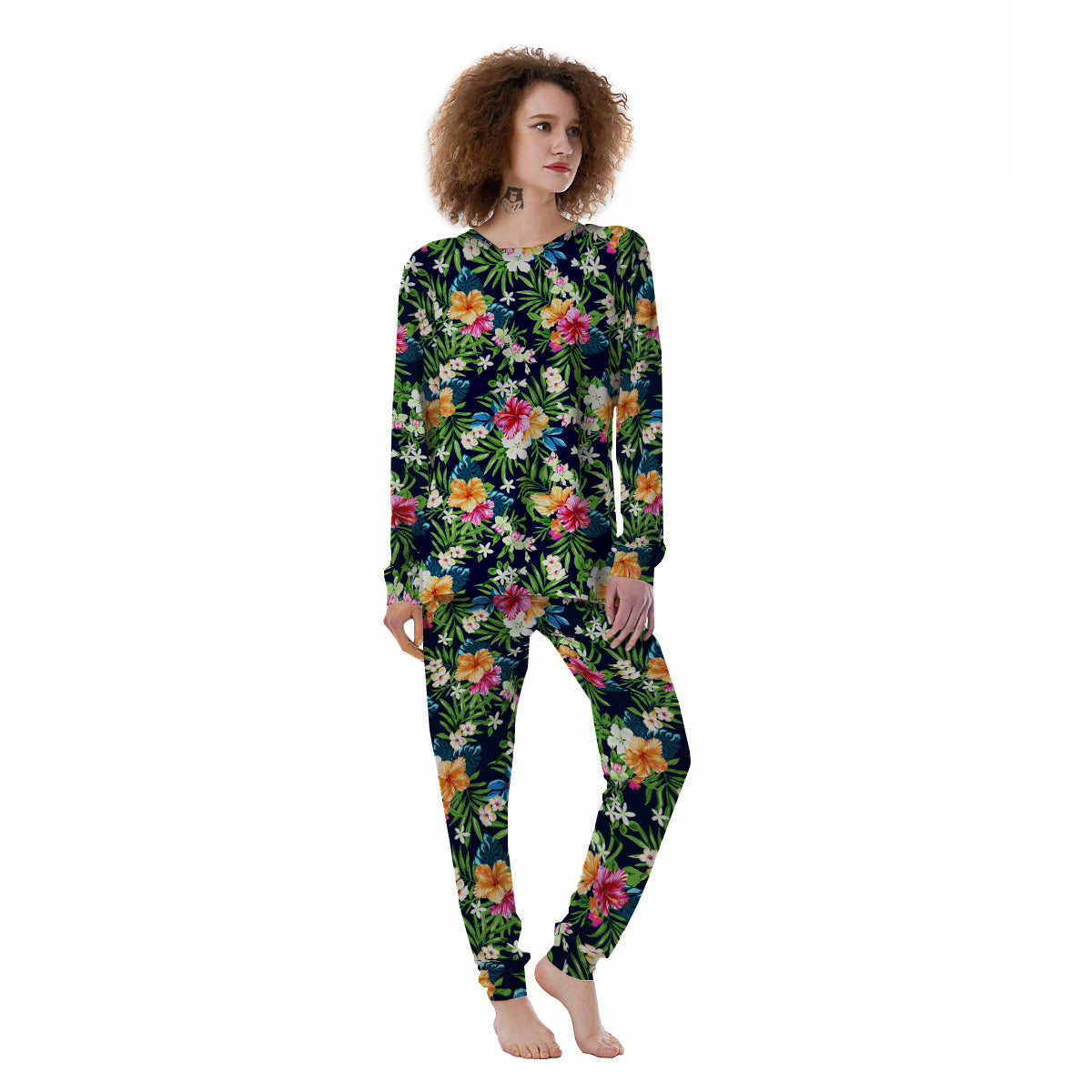 Flowers Tropical Print Pattern Women's Pajamas-grizzshop