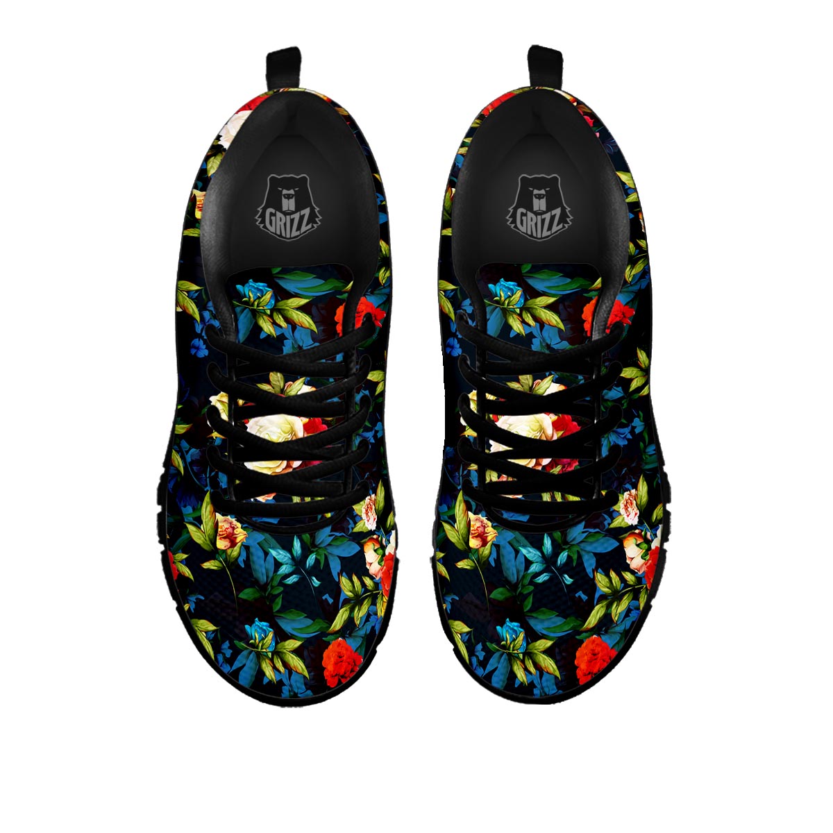 Flowers Yellow And Red Print Pattern Black Sneaker-grizzshop