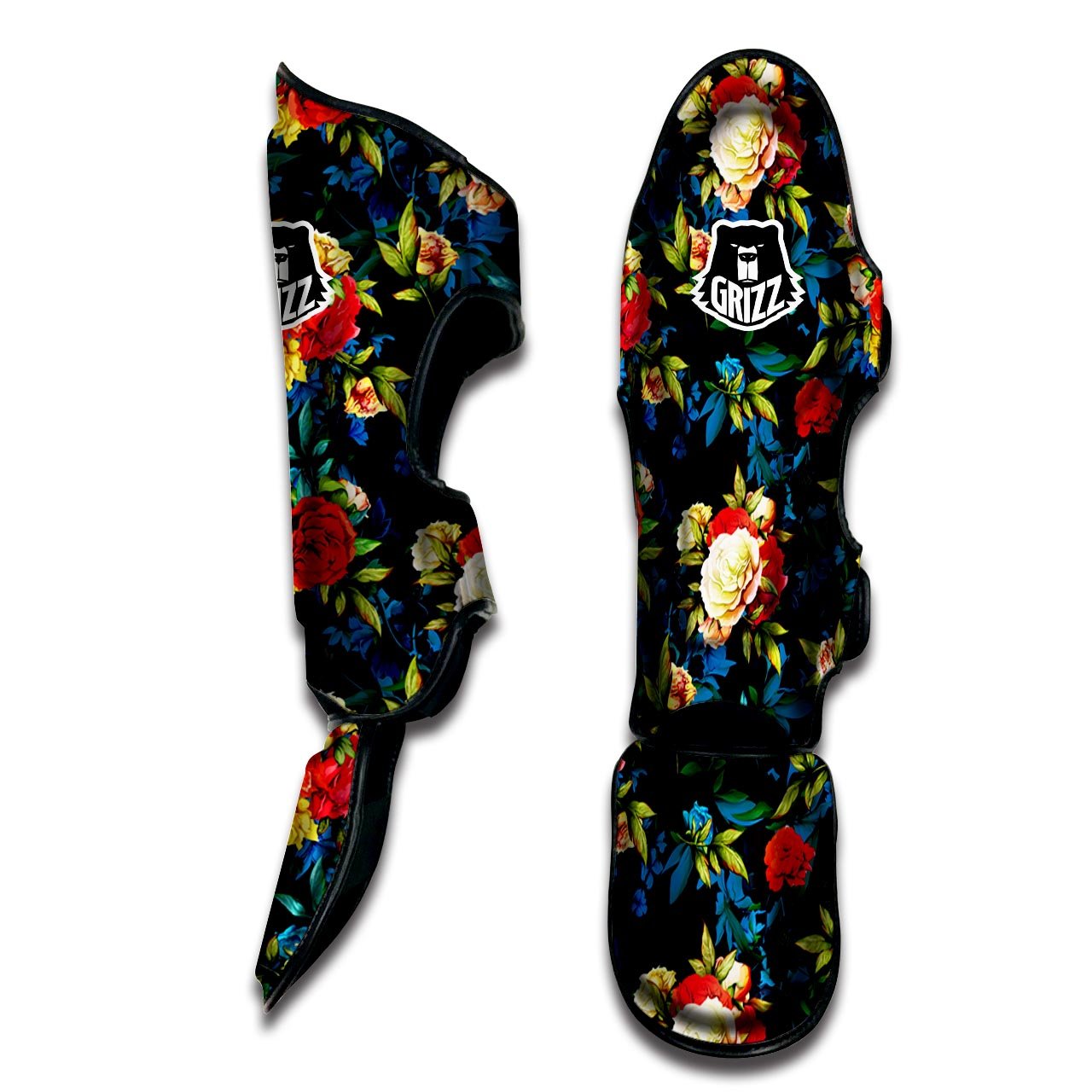 Flowers Yellow And Red Print Pattern Muay Thai Shin Guards-grizzshop