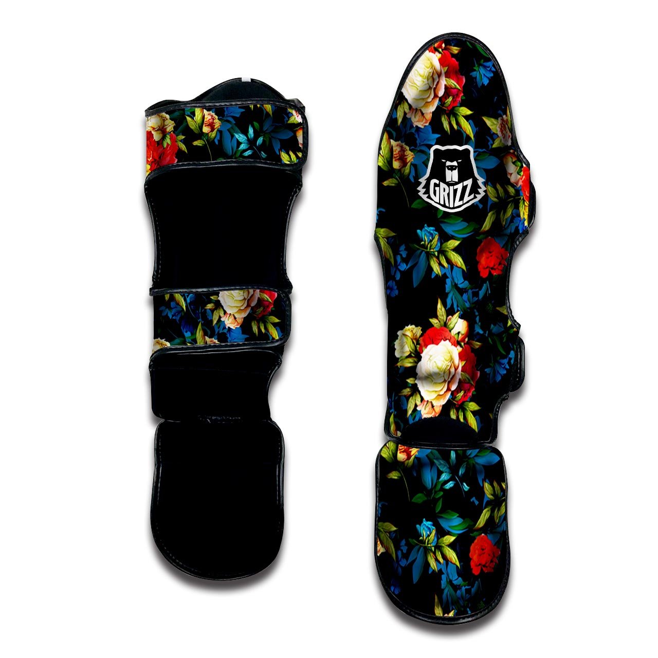 Flowers Yellow And Red Print Pattern Muay Thai Shin Guards-grizzshop