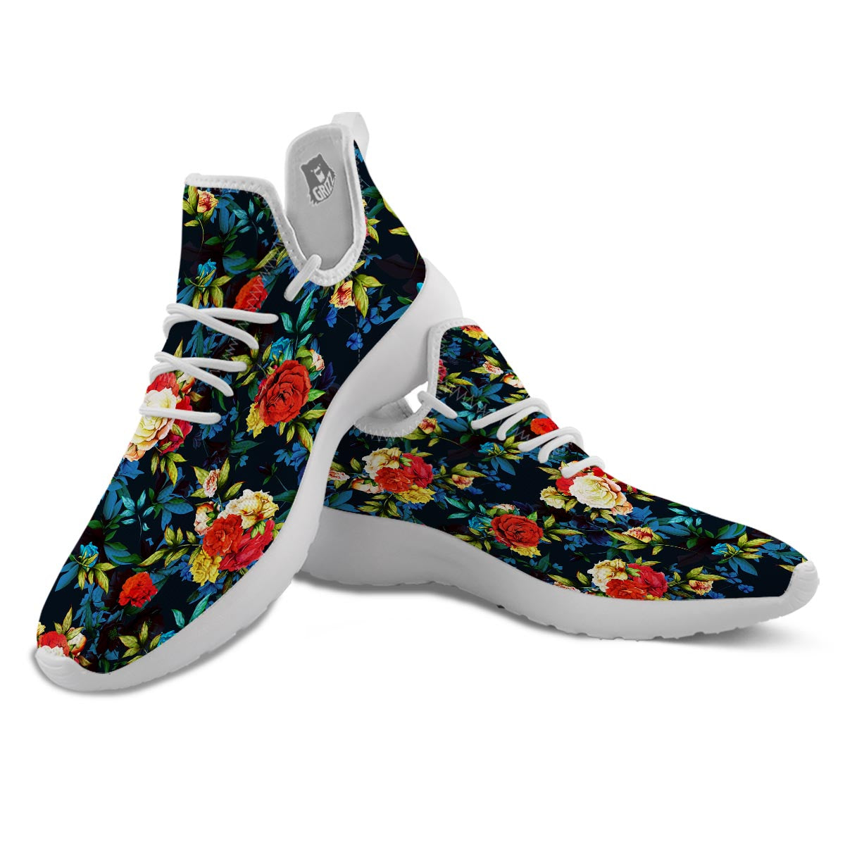 Flowers Yellow And Red Print Pattern White Athletic Shoes-grizzshop