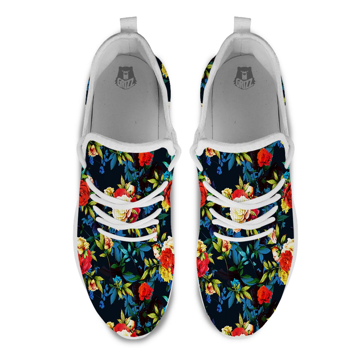 Flowers Yellow And Red Print Pattern White Athletic Shoes-grizzshop