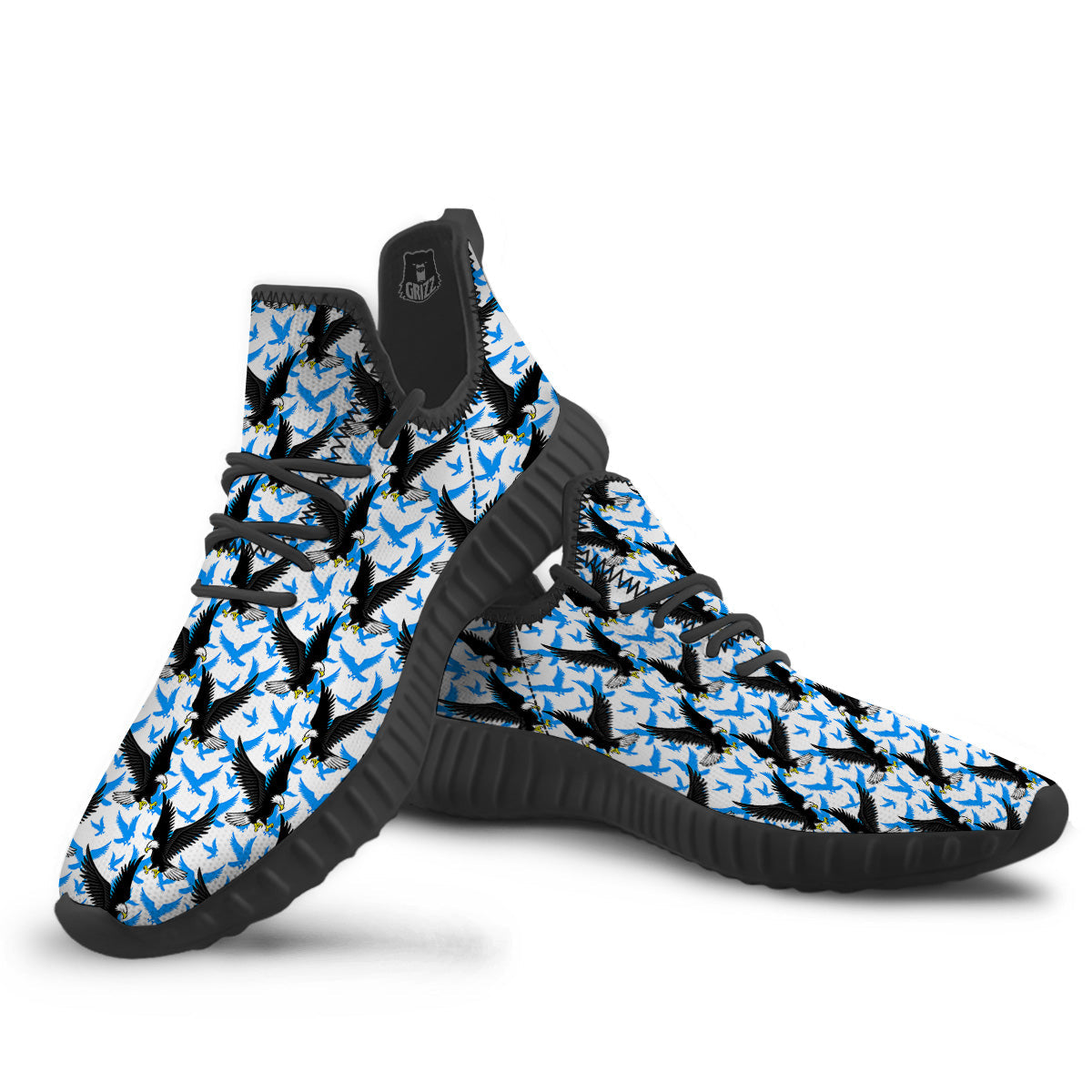 Flying Bald Eagles Blue White Print Pattern Black Walking Shoes-grizzshop