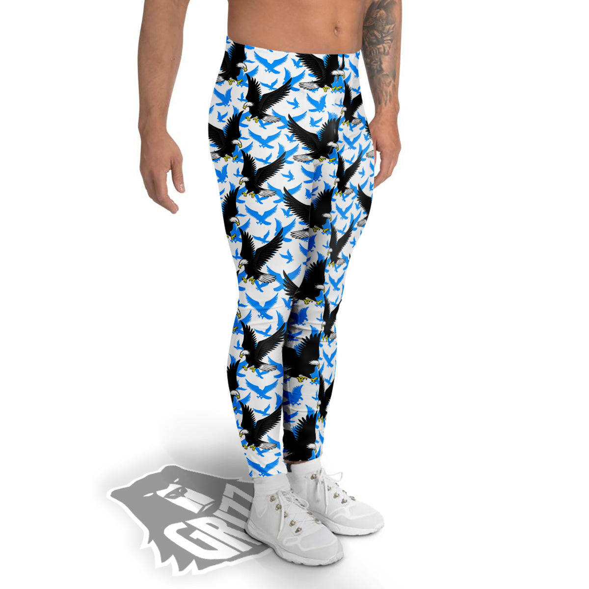 Flying Bald Eagles Blue White Print Pattern Men's Leggings-grizzshop