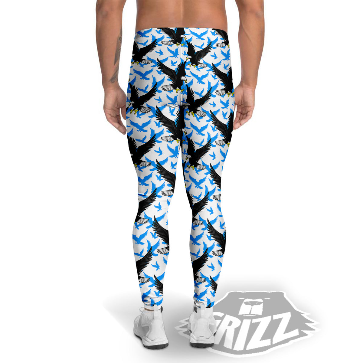 Flying Bald Eagles Blue White Print Pattern Men's Leggings-grizzshop