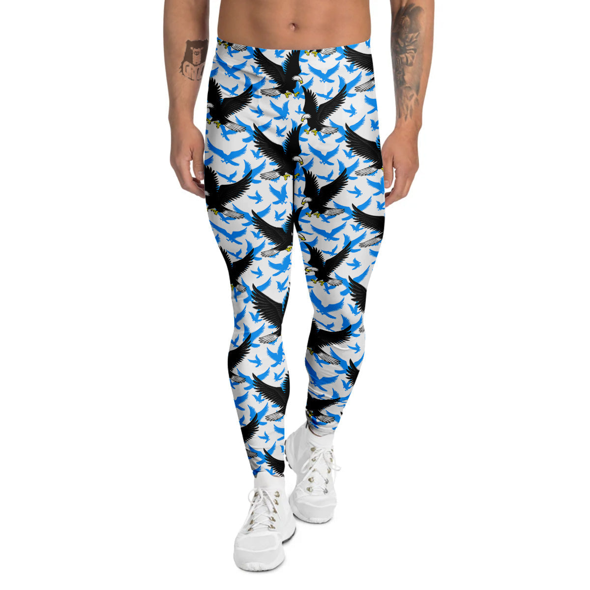 Flying Bald Eagles Blue White Print Pattern Men's Leggings-grizzshop