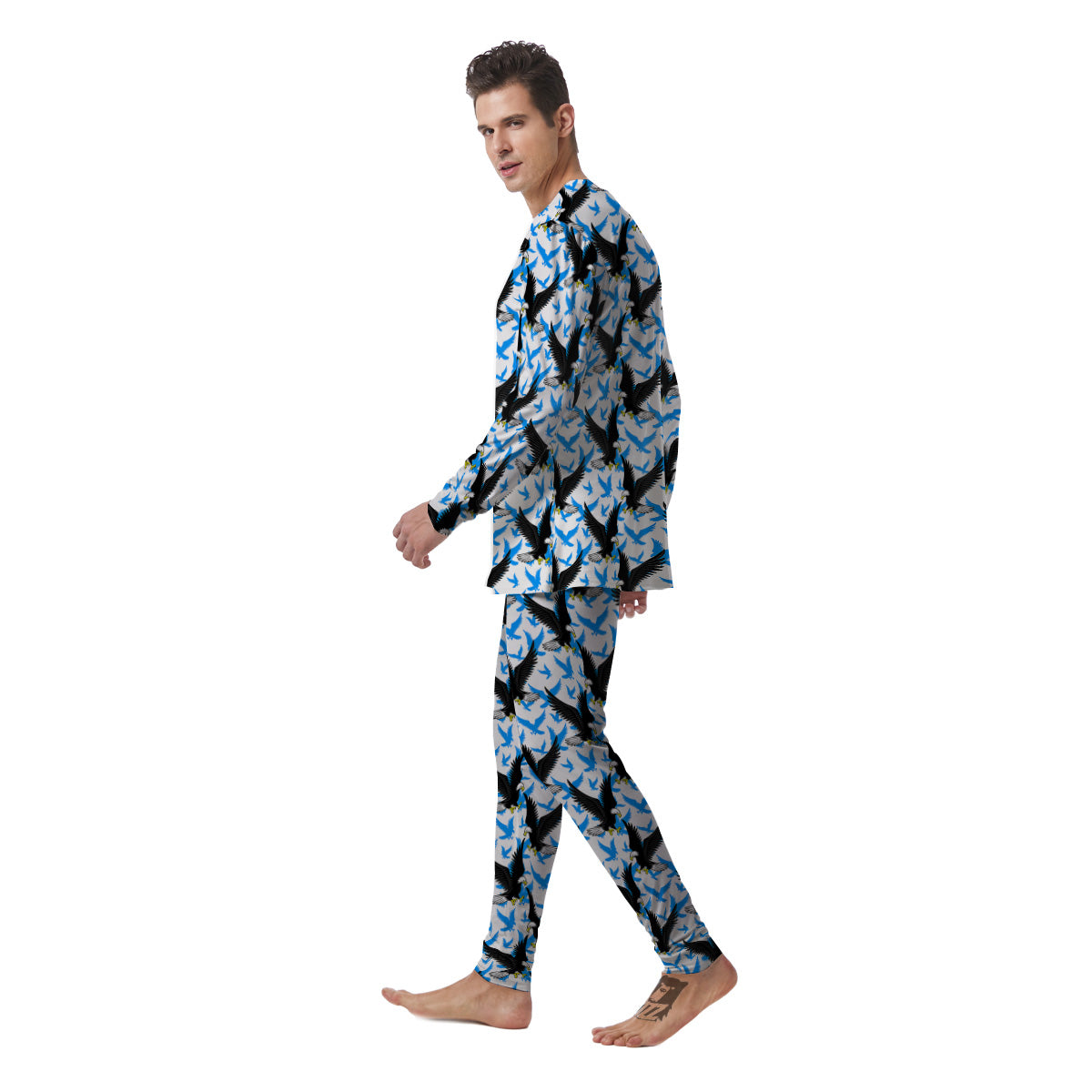 Flying Bald Eagles Blue White Print Pattern Men's Pajamas-grizzshop