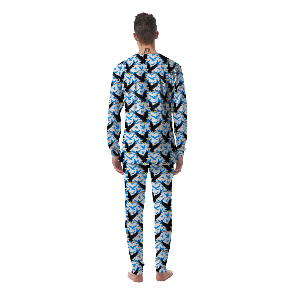 Flying Bald Eagles Blue White Print Pattern Men's Pajamas-grizzshop