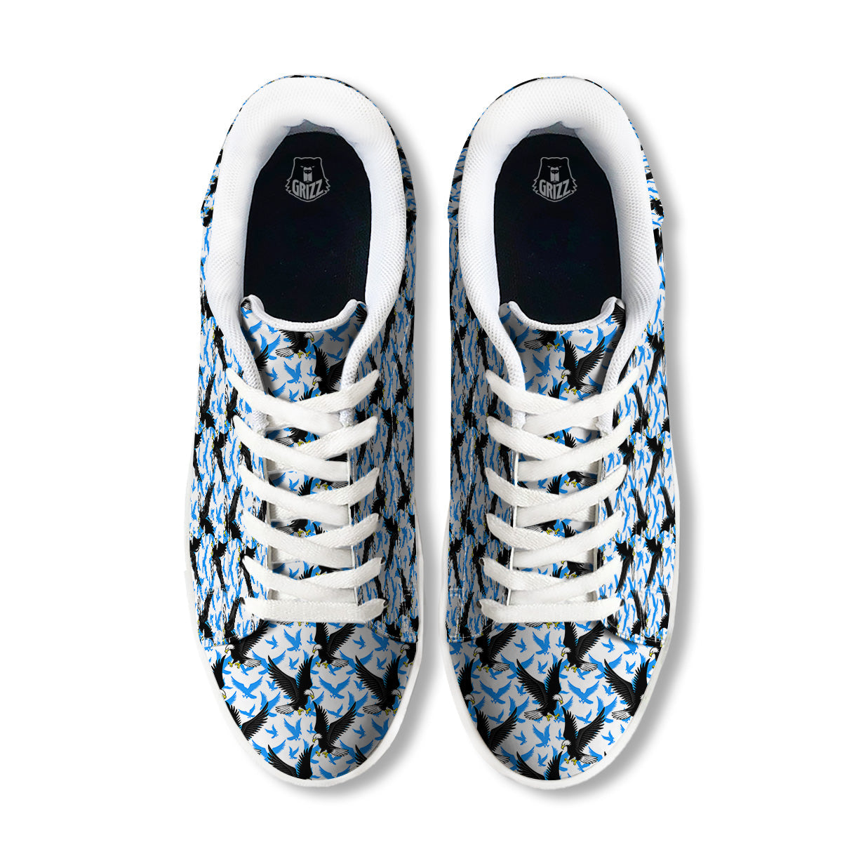 Flying Bald Eagles Blue White Print Pattern White Low Top Sneakers-grizzshop