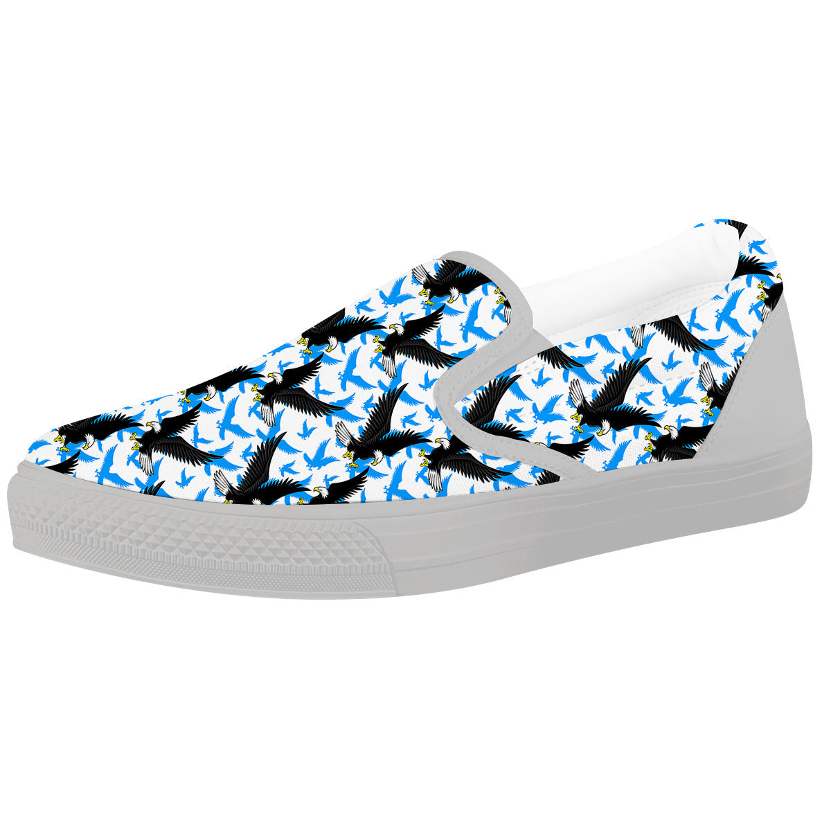 Flying Bald Eagles Blue White Print Pattern White Slip On Shoes-grizzshop