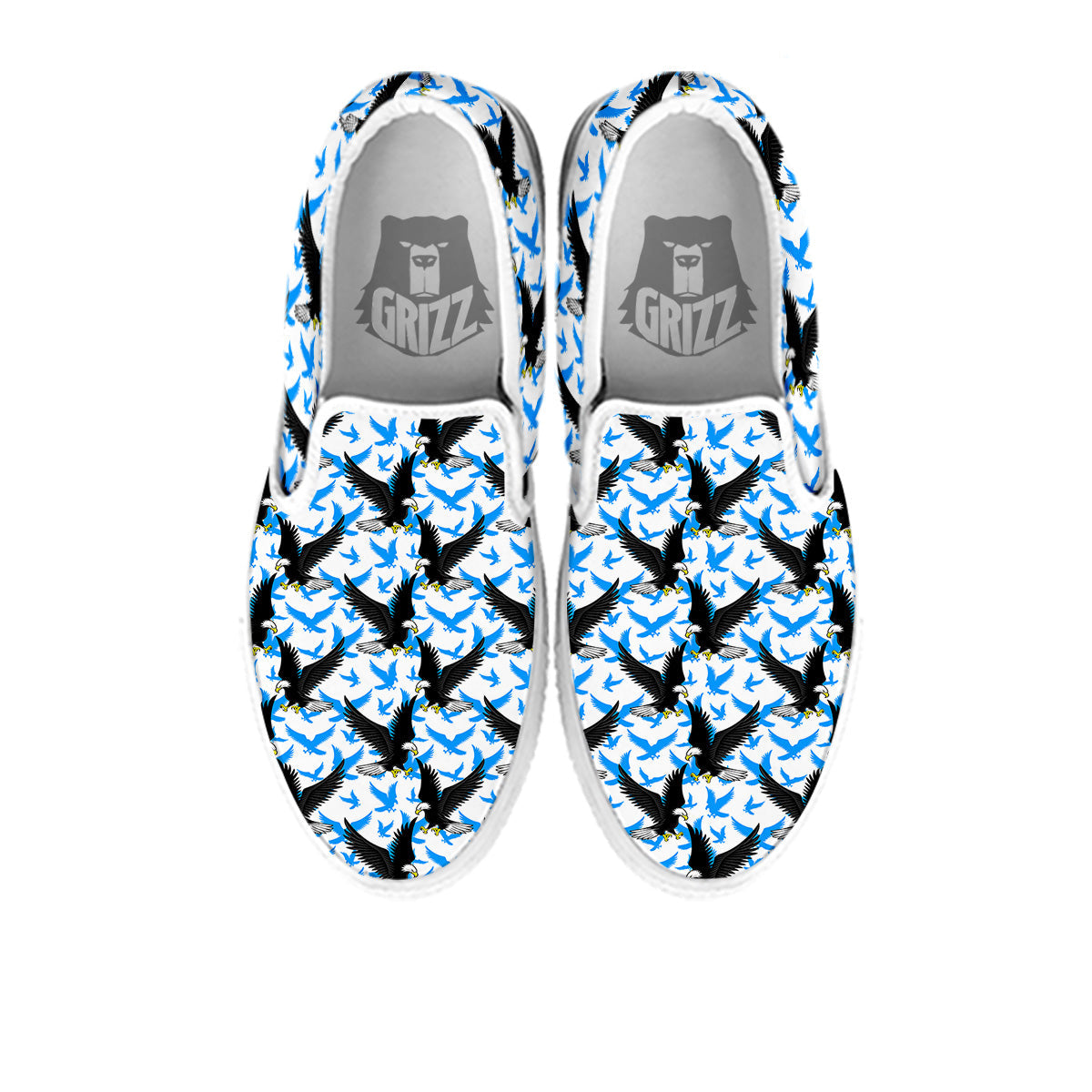Flying Bald Eagles Blue White Print Pattern White Slip On Shoes-grizzshop