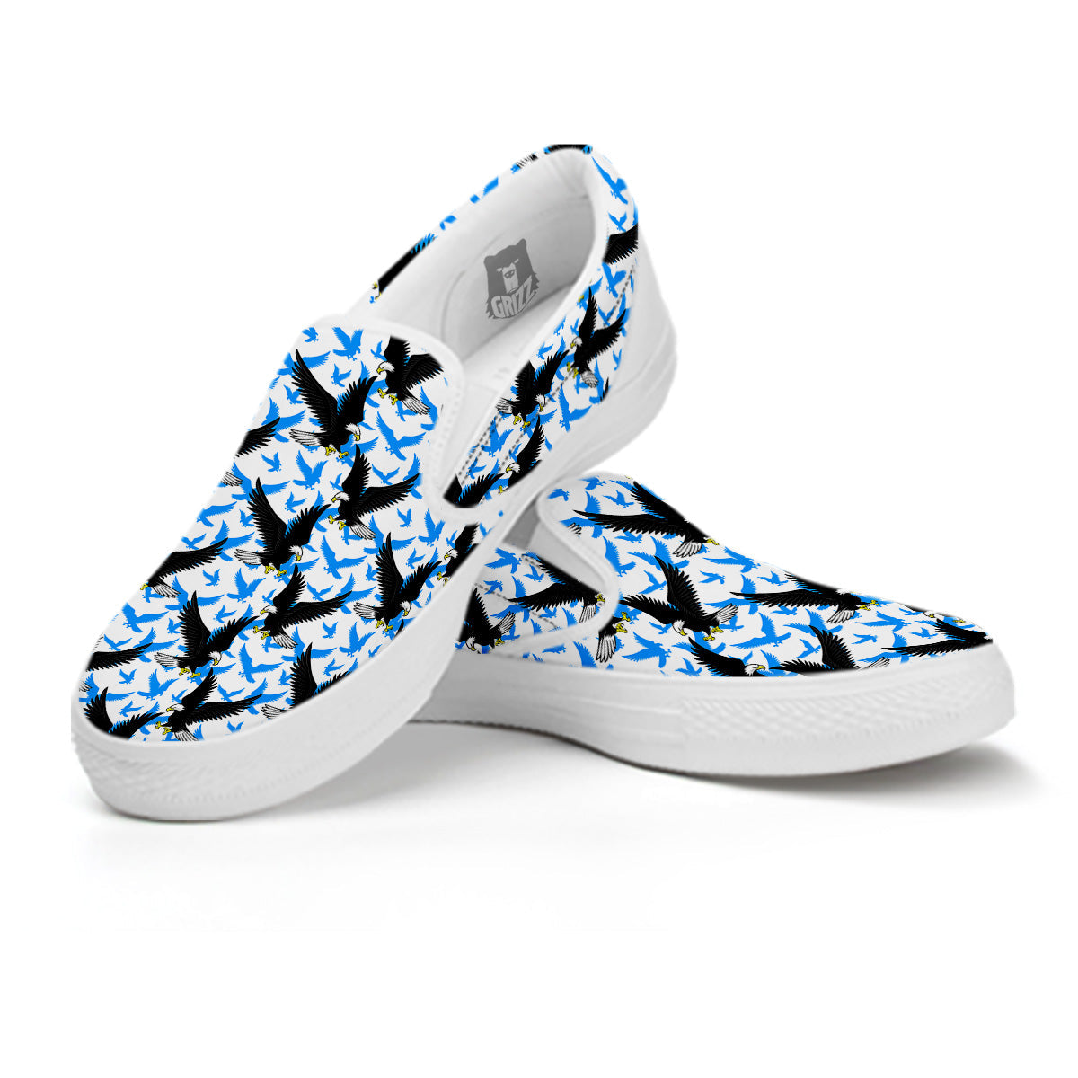 Flying Bald Eagles Blue White Print Pattern White Slip On Shoes-grizzshop