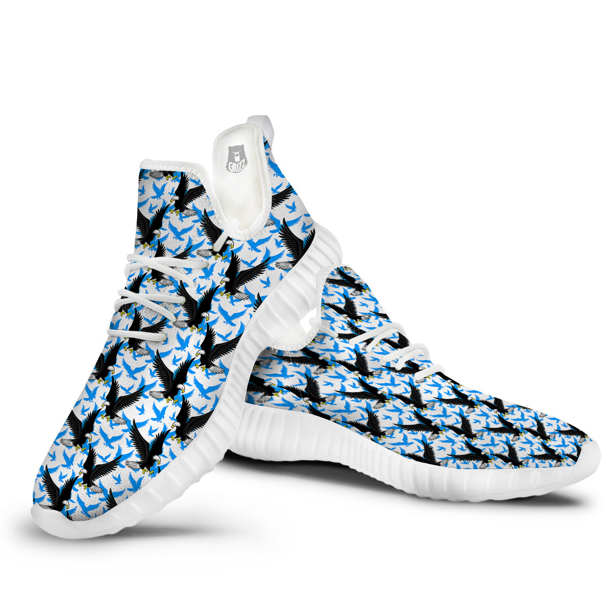 Flying Bald Eagles Blue White Print Pattern White Walking Shoes-grizzshop