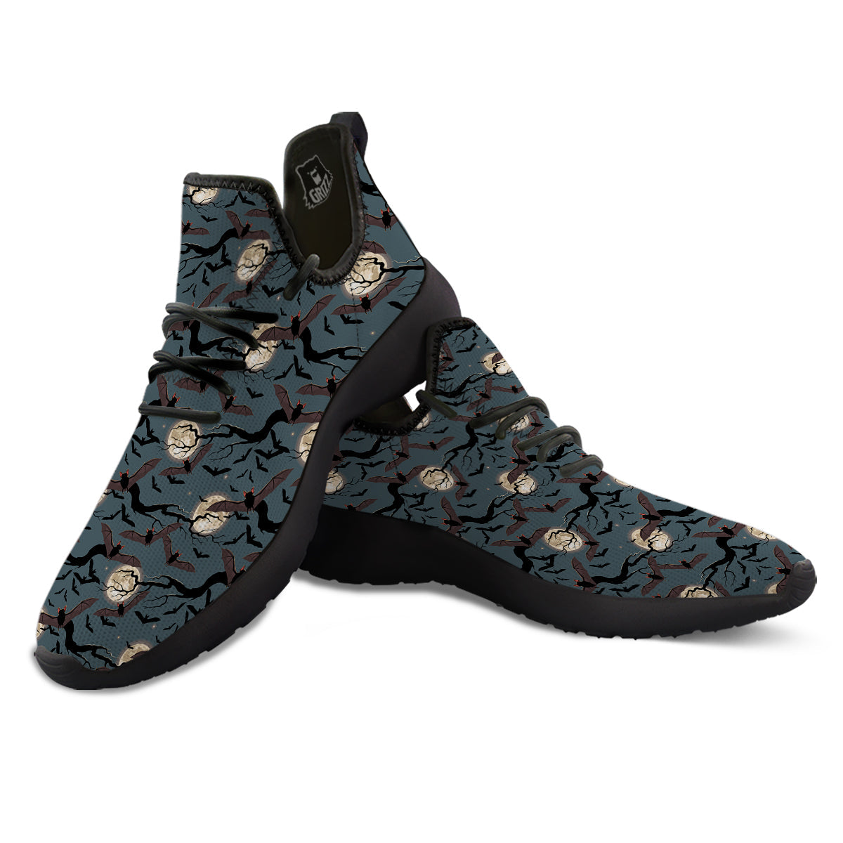 Flying Bat In The Moonlight Print Pattern Black Athletic Shoes-grizzshop