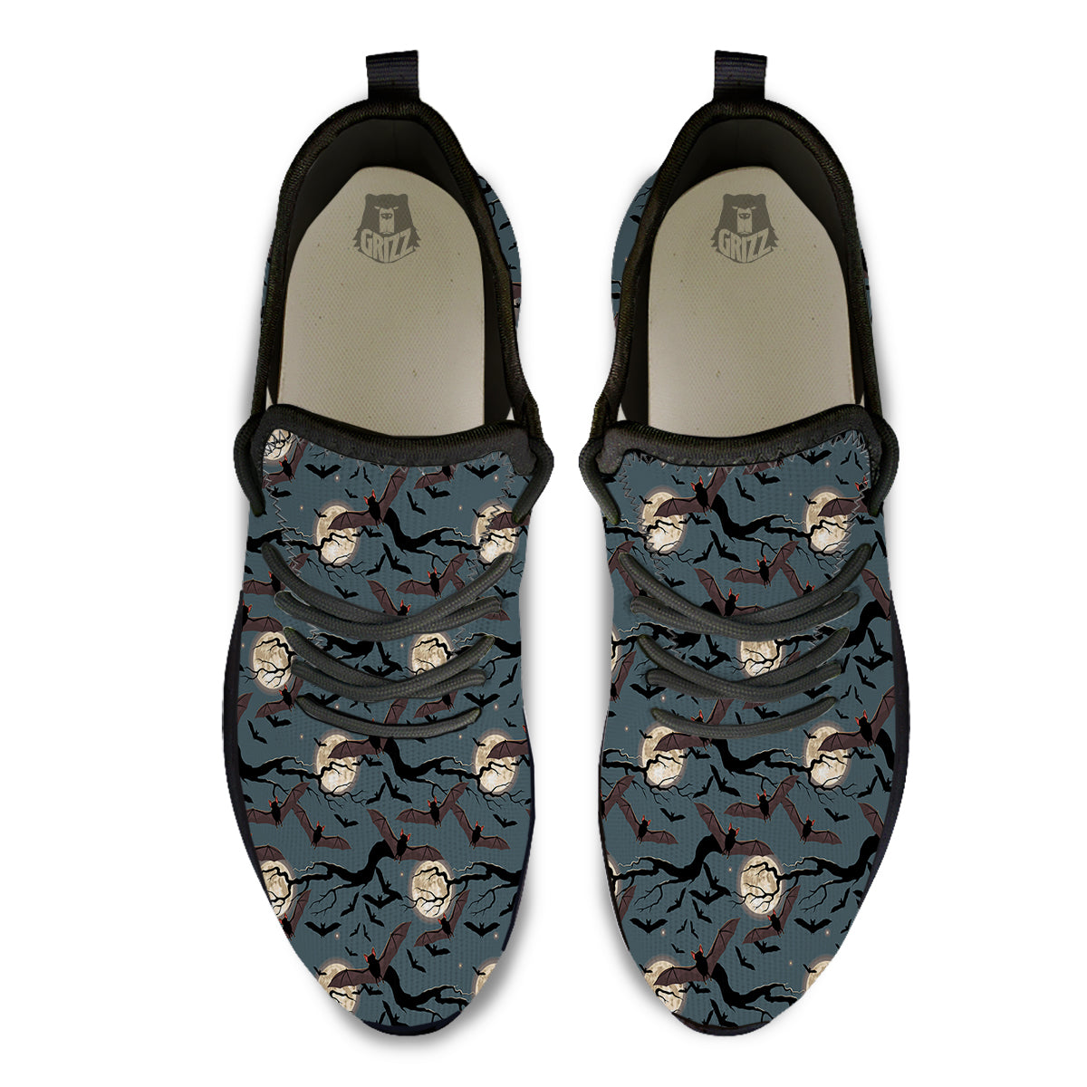 Flying Bat In The Moonlight Print Pattern Black Athletic Shoes-grizzshop