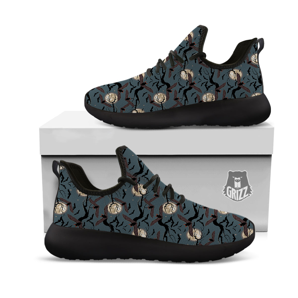 Flying Bat In The Moonlight Print Pattern Black Athletic Shoes-grizzshop