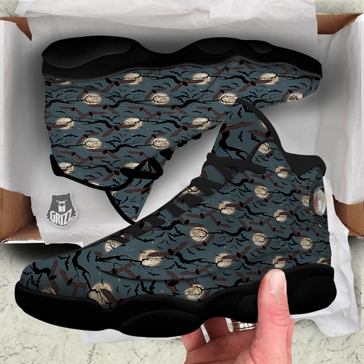 Flying Bat In The Moonlight Print Pattern Black Basketball Shoes-grizzshop