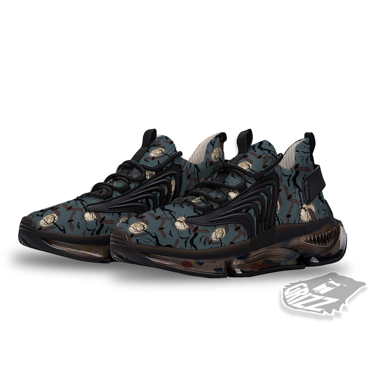Flying Bat In The Moonlight Print Pattern Black Gym Shoes-grizzshop