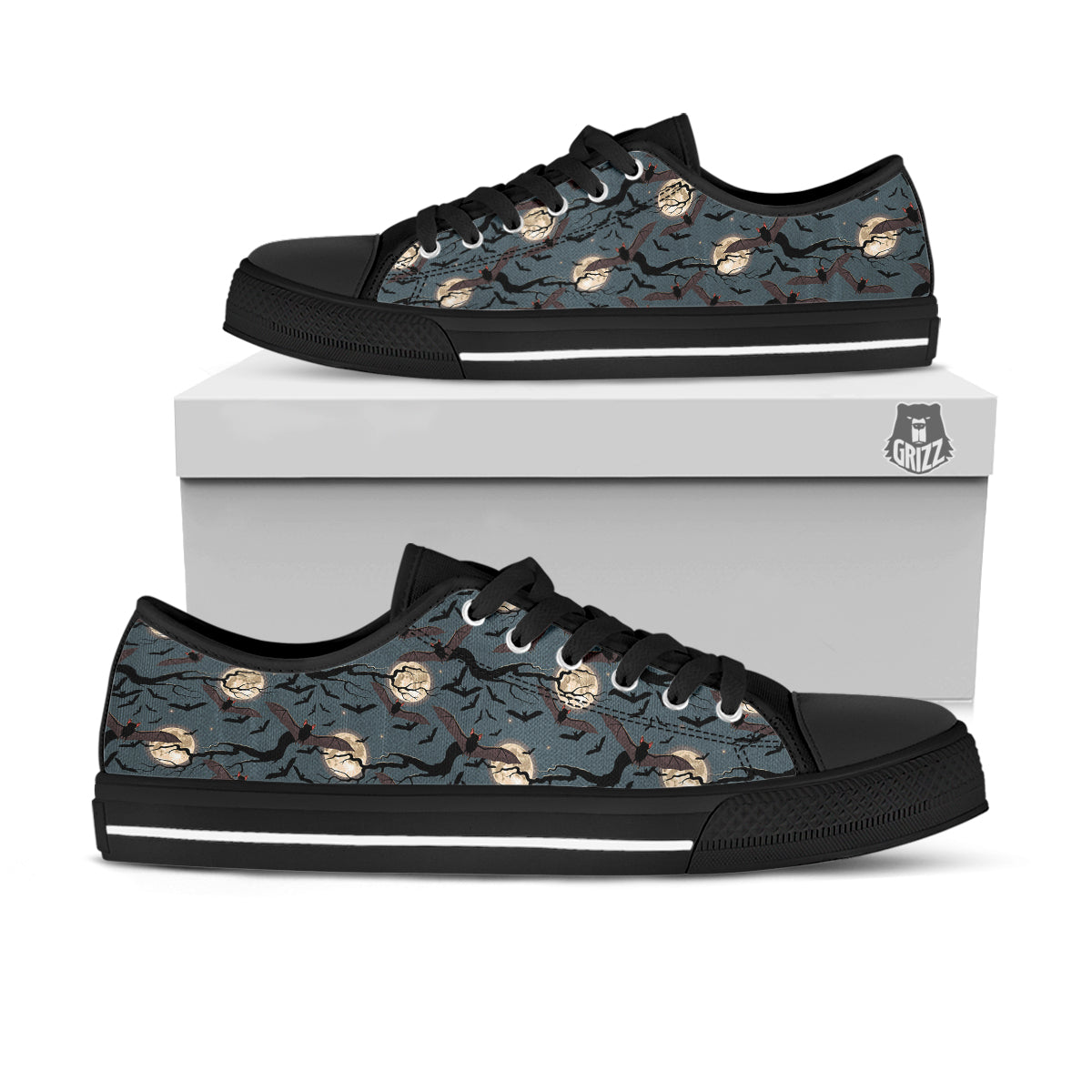 Flying Bat In The Moonlight Print Pattern Black Low Top Shoes-grizzshop