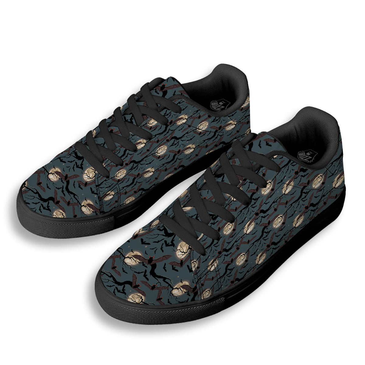 Flying Bat In The Moonlight Print Pattern Black Low Top Sneakers-grizzshop